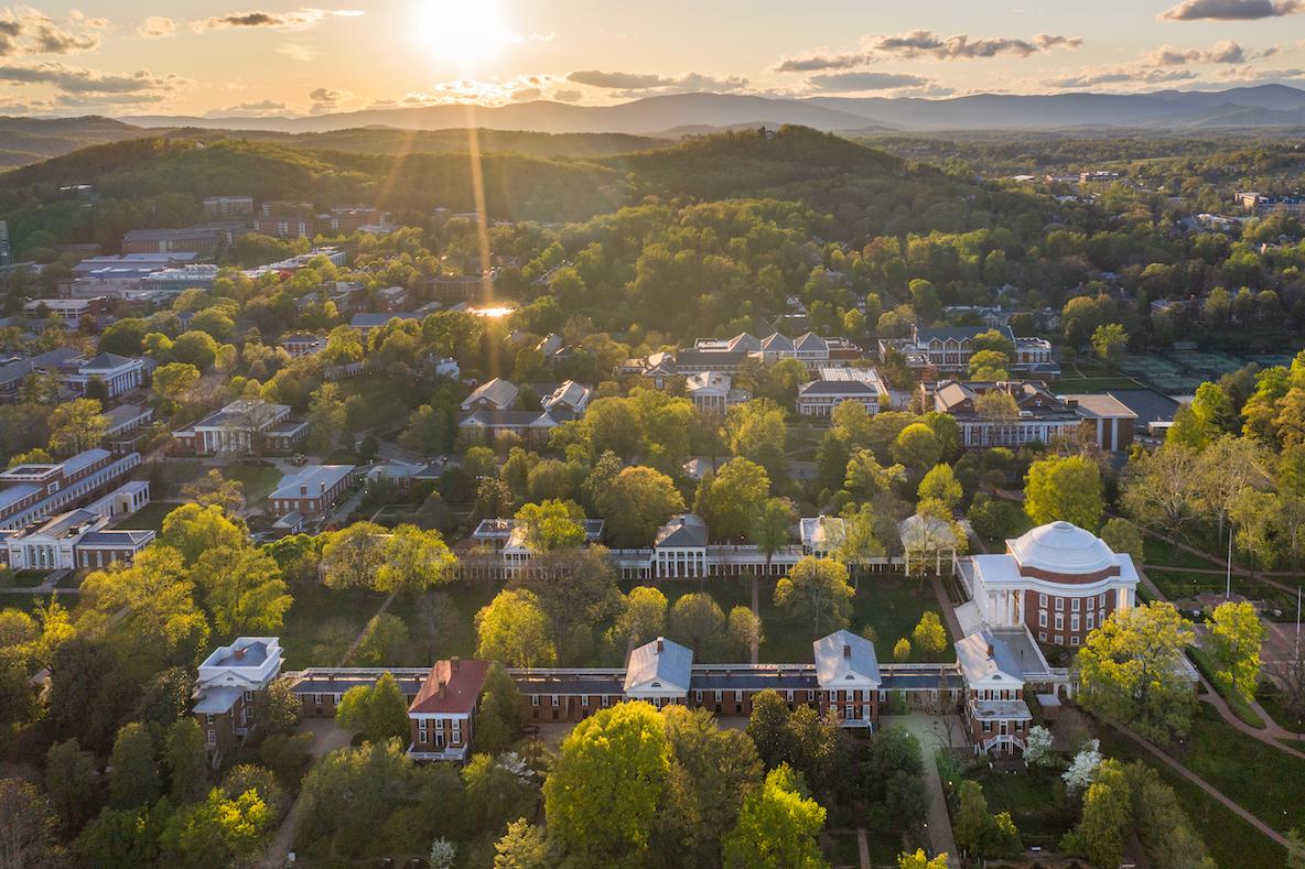 Aerial image of UVA in spring